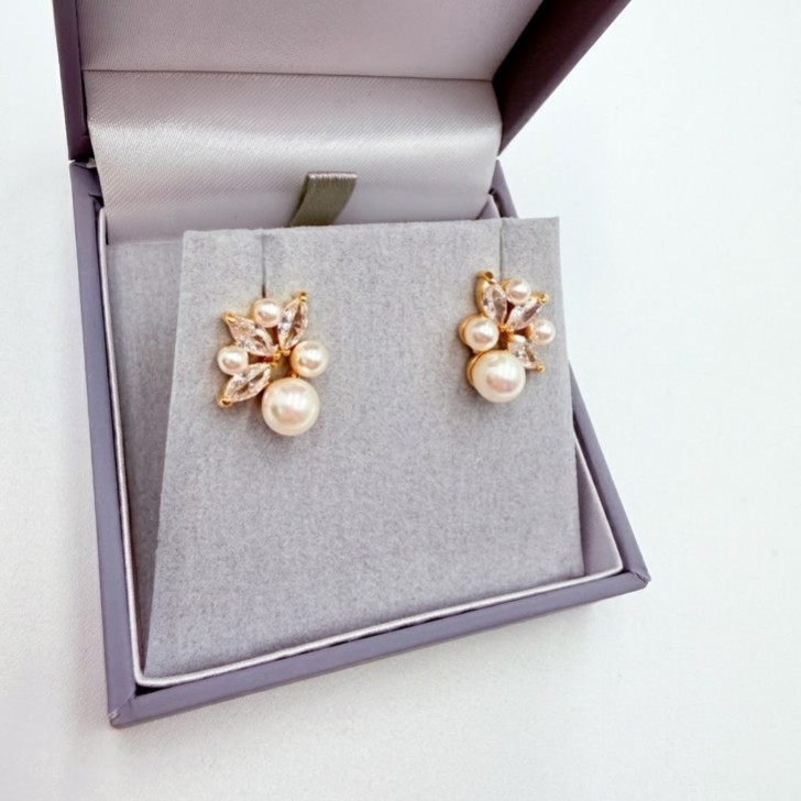 Eden Gold Crystal and Cluster Pearl Earrings